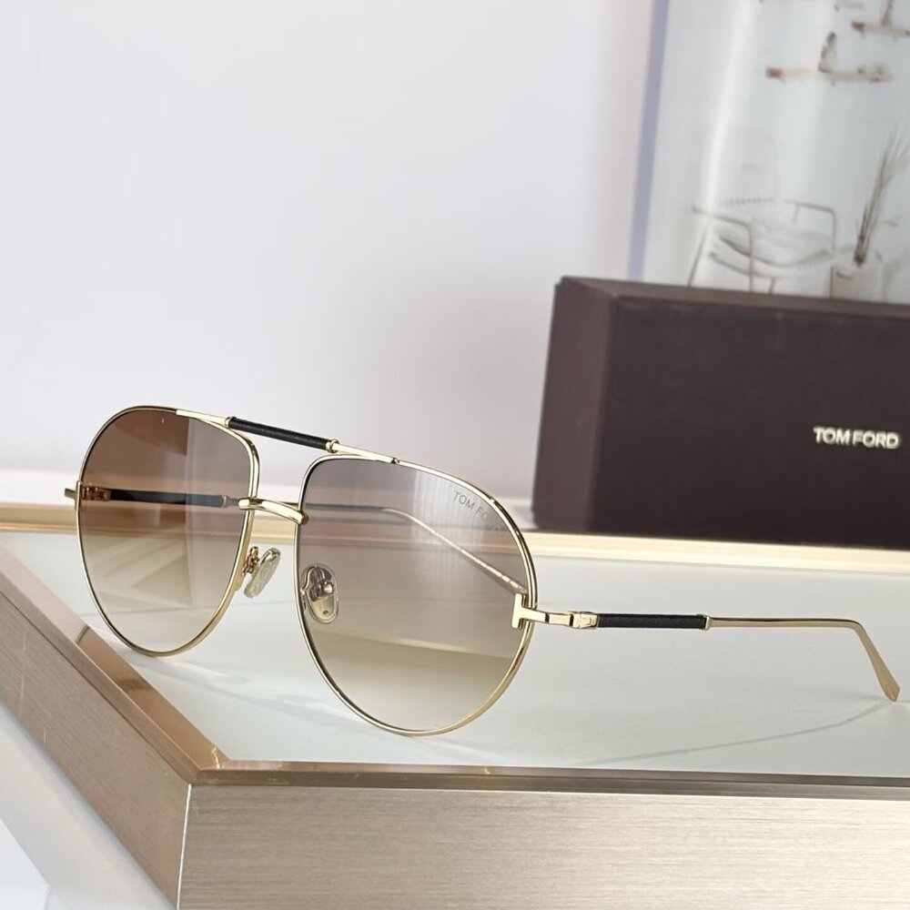 Tom Ford Gold and Black Aviator Sunglasses